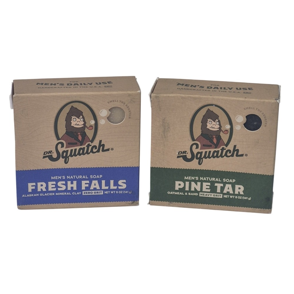Dr. Squatch Men's Natural Soap Lot of 2 Pine Tar Fresh Falls 5 Oz Bar Heavy Grit